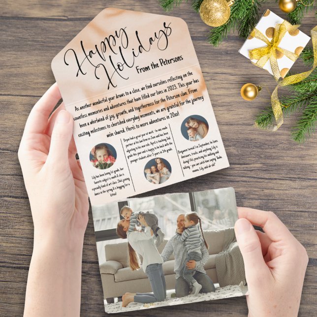 Nyhetsbrev om Årets Helgdag-arbetsfärgsgranskning  (happy holidays end of year family newsletter year in review terracotta watercolor cute modern photo )