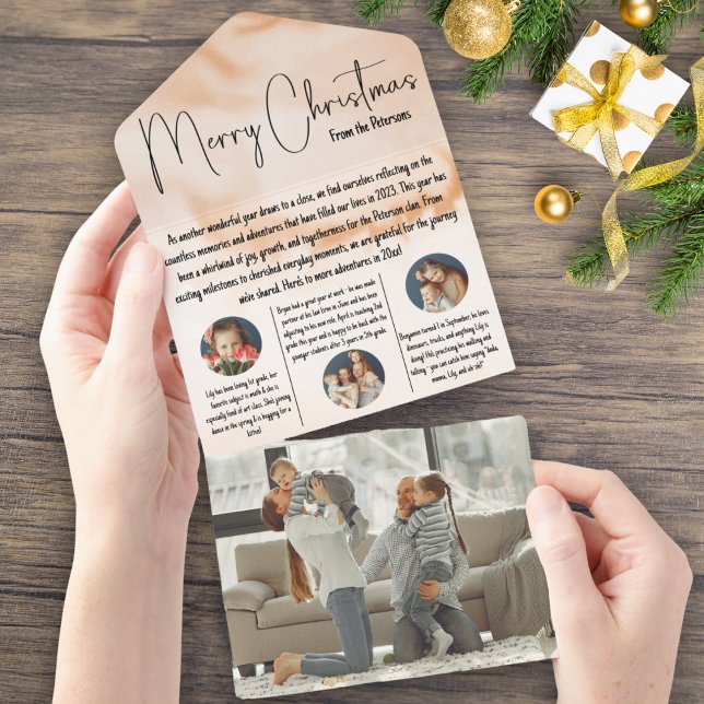 Nyhetsbrev - Vagnfärg - Julår - granskning - famil (merry christmas year in review happy holiday new year card modern terracotta watercolor photo family)