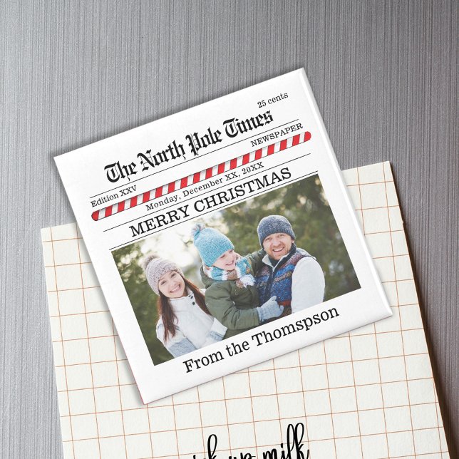 Nyhetsdesign för Roligten Jul Cute Typography Magnet (Christmas cute whimsical Newspaper photo magnet. )