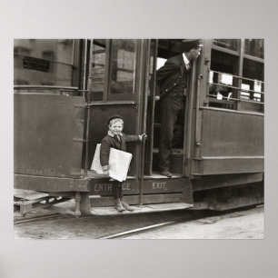 Nyhetsförsäljare Ridande Trolley, 1910. Gammalt Fo Poster