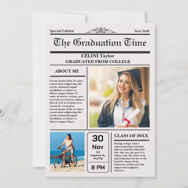 Nyhetsinbjudan för studenten - utskrivbar inbjudningar (Framsida)