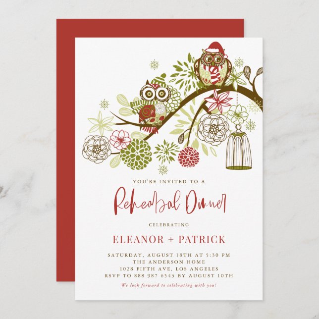 Nyhetsmål för Helgdag Blommigt Rehearsal Middag Inbjudningar (Fram/baksida)