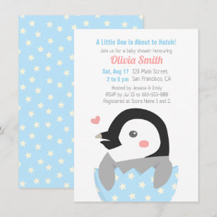 Nykläckt liten pingvin Baby Shower Inbjudningar