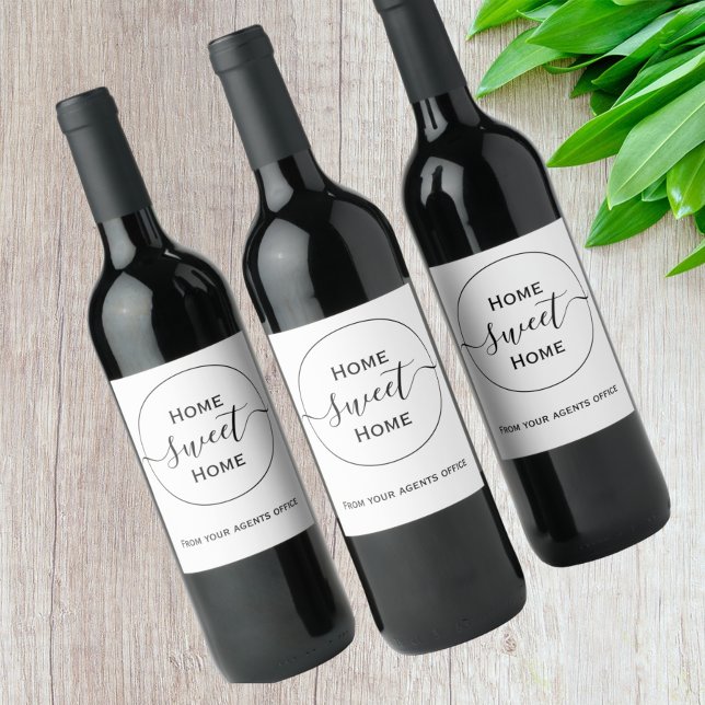 Nykomling från agent, sött hem vinflaska etikett (Skapare uppladdad)
