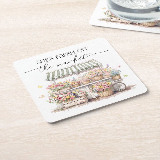 Nykomna på Marknaden Bröllopsfest Vattenfärg Underlägg Papper Kvadrat (Vinklad)