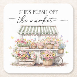 Nykomna på Marknaden Bröllopsfest Vattenfärg Underlägg Papper Kvadrat