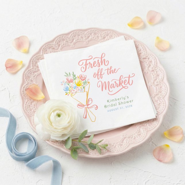 Nykomna Pastell Färg Blommig Bröllopsfest Pappersservett (Fresh Off The Market Pastel Bridal Shower Napkins)