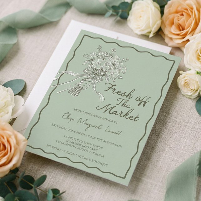 Nykomponerad bukett bröllopsdusch med blommor inbjudningar (Fresh Off The Market Bouquet Floral Bridal Shower Invitation)