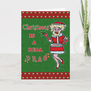 Nylig jul Bah Humbug Santa i Drag Helgkort