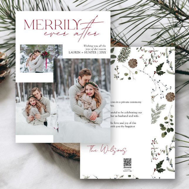 Nyligen 3 foto julkort (Easily add your photos and deets to personalize this beautiful holiday wedding announcement)