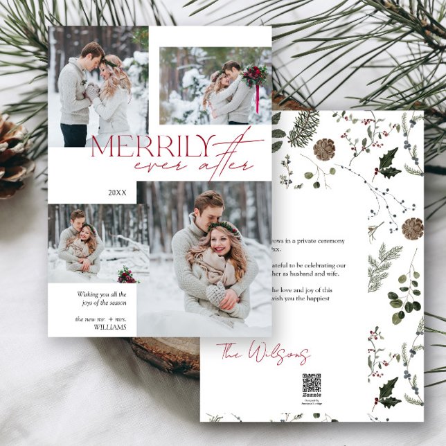Nyligen, 4 Bröllop foto Julkort (Easily add your photos and deets to personalize this beautiful holiday wedding announcement)