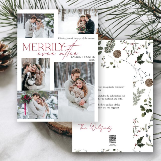 Nyligen 5 foton julkort (Easily add your photos and deets to personalize this beautiful holiday wedding announcement)
