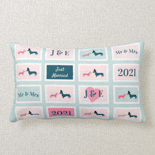 Nyligen blått monogram Cute Dachshund-Hund Lumbarkudde