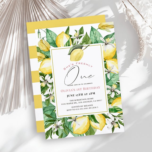 Nyligen Ett Vattenfärg Lemon Flicka 1-årsdag Inbjudningar (Skapare uppladdad)