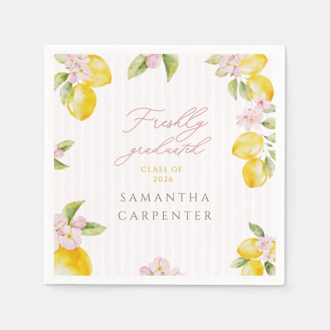 Nyligen examinerad lemonrosa blomster pappersservett (Framsidan)