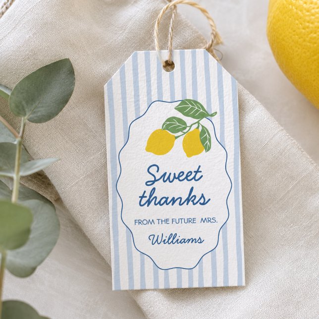 Nyligen Förlovad Amalfi Kust Citron Bröllopsfest Presentetikett (Freshly Engaged Amalfi Coast Lemon Bridal Shower Gift Tags)