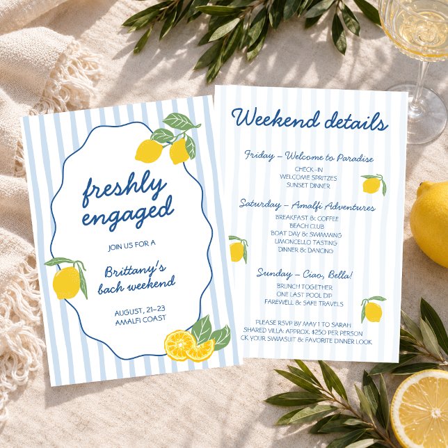 Nyligen Förlovad Amalfi Kust Citron Möhippa Inbjudningar (Freshly Engaged Amalfi Coast Lemon Bachelorette Invitation)