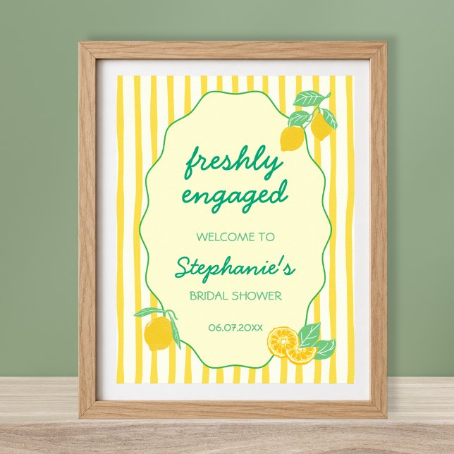 Nyligen Förlovad Citrus Bröllopsdusch Välkommen Poster (Freshly Engaged Lemon Citrus Bridal Shower Welcome Poster)