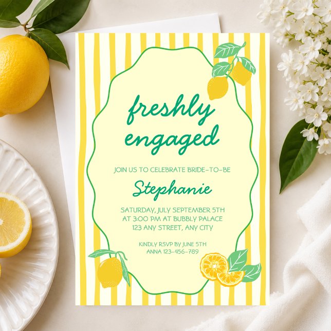Nyligen Förlovad Gul Citron Bröllopsfest Inbjudningar (Freshly Engaged Yellow Lemon Citrus Bridal Shower Invitation)