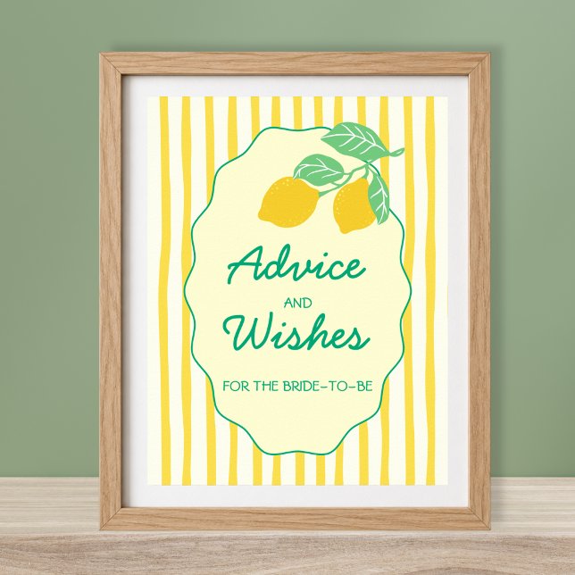 Nyligen Förlovade Råd Önskningar Citron Bröllopsfe Poster (Freshly Engaged Advice Wishes Lemon Bridal Shower Poster)