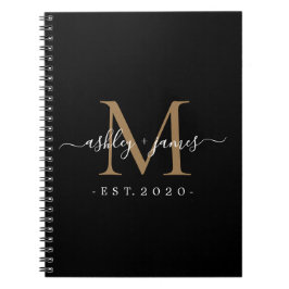 Nyligen framträdde Monogram Namn Year Guld Black Anteckningsbok