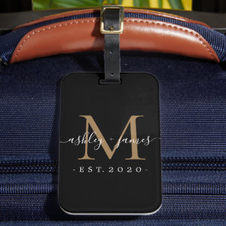Nyligen framträdde Monogram Namn Year Guld Black Bagagebricka