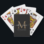 Nyligen framträdde Monogram Namn Year Guld Black Casinokort<br><div class="desc">Chic, moderna och enkla monogrammade spelkort med texten Mr. och Mrs. i handskrivet manusgrafi i vit elegant på svart bakgrund med ditt monogram i guld. Lägg bara till ditt gifta namn, år och monogram i snyggtens typografi. Perfektens lyxgåva till det nylånade parets gäster i bröllop. Enbart designad för dig av...</div>