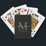 Nyligen framträdde Monogram Namn Year Guld Black Casinokort<br><div class="desc">Chic, moderna och enkla monogrammade spelkort med texten Mr. och Mrs. i handskrivet manusgrafi i vit elegant på svart bakgrund med ditt monogram i guld. Lägg bara till ditt gifta namn, år och monogram i snyggtens typografi. Perfektens lyxgåva till det nylånade parets gäster i bröllop. Enbart designad för dig av...</div>