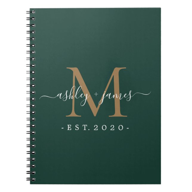 Nyligen framträdde Monogram Namn Year Guld Grönt Anteckningsbok (Framsidan)