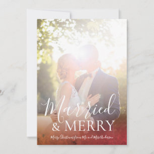 Nyligen gift fotojul Gift med och Merry Julkort
