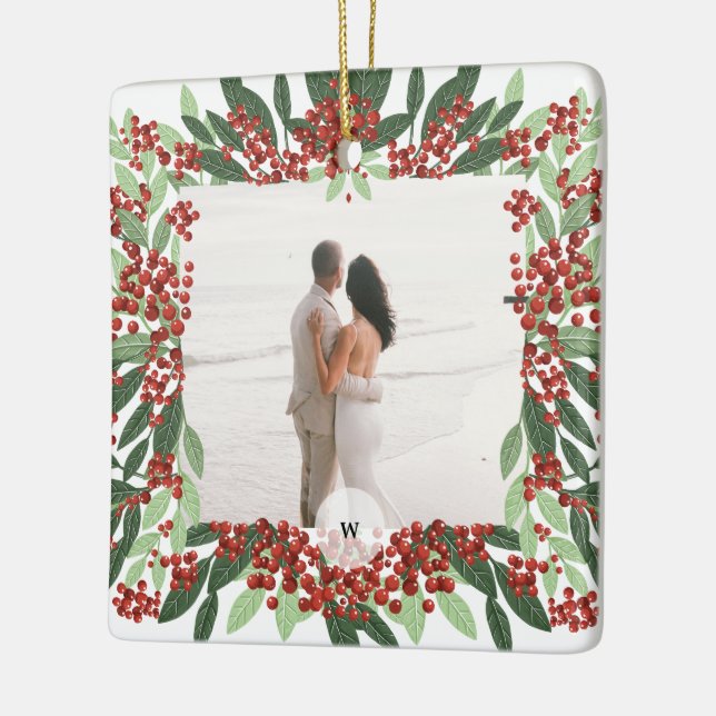 Nyligen gift, gift foto Monogram jul Ram Julgransprydnad Keramik (Vänster)