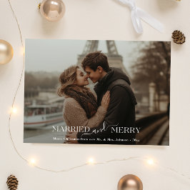 Nyligen gift jul gift och Merry Photo Julkort
