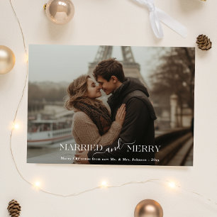 Nyligen gift jul gift och Merry Photo Julkort