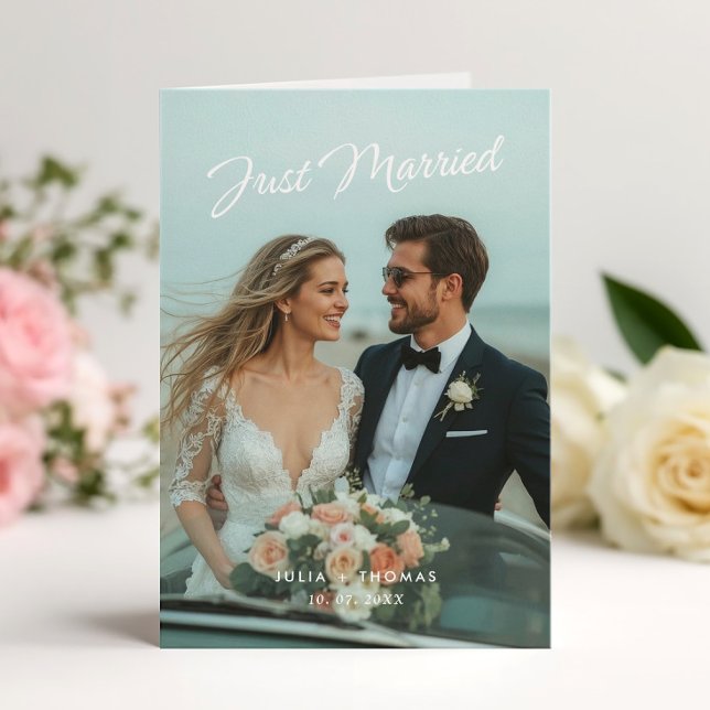 Nyligen Gifta Bröllopsvikningsbar Fotoanmälan Inbjudan (Skapare uppladdad)