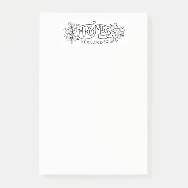 Nyligen gifta dekorativa ritade post-it-lappar post-it block (Framsida)