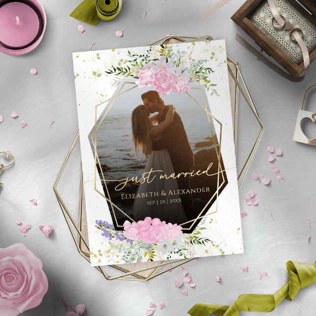 nyligen gifta | Vårbröllopsfotoannonsering Inbjudningar (Skapare uppladdad)
