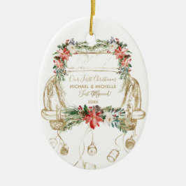 Nyligen invigd Guld-Blommigt i Vintage Julgransprydnad Keramik