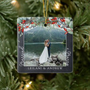 Nyligen kallad julfotopapper Holly Greenery Chalkb Julgransprydnad Keramik