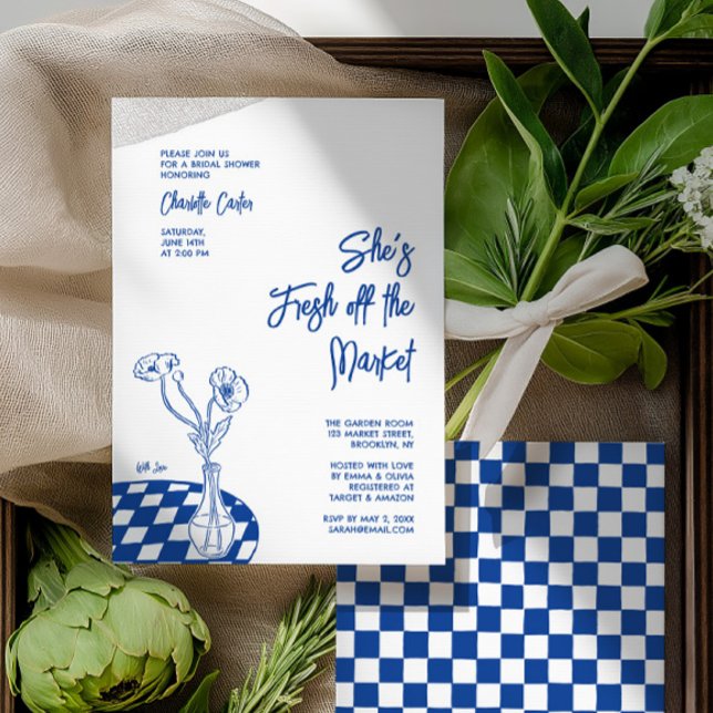 Nyligen Kommen Från Marknaden Bröllopsdusch Handri Inbjudningar (Fresh Off The Market Bridal Shower Hand Drawn Invitation)