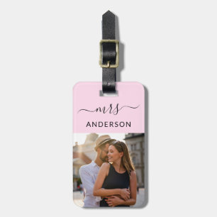Nyligen läst Mrs med skript och foto för Honeymoon Bagagebricka
