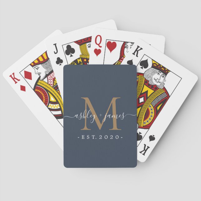 Nyligen Mörk blått för Monogram Namn Casinokort (Baksidan)