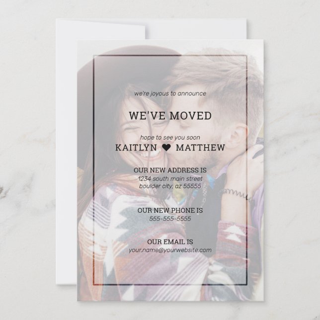 Nyligen Ny adress med modern belagd fotominimalist Meddelande (Framsida)