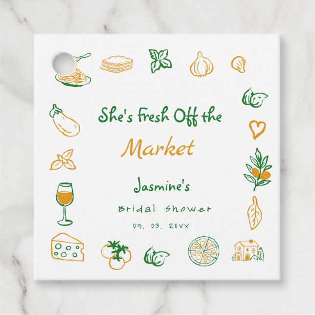 Nyligen På Marknaden Handritad Bröllopsfest Gåvor Etiketter (Framsida)