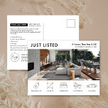 Nyligen uppförd Egendom Modern Real Gods Marknadsf Vykort<br><div class="desc">Modern just Listed Real Gods marknadsföring-vykort med plats för logotyp, egendom-foto och egendom med ikoner. Det här helt svarta och vita Egendom för säljfrämjande vykort har en professionell med utrymme för anpassningsbar och egendom-detaljer. Ett enkelt sätt att annonsera ditt hus eller din lägenhetslista till potentiella köpare i det lokala området....</div>