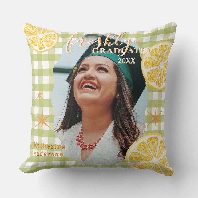 Nyligen Utexaminerad Citron Gingaham  Kudde (Framsida)