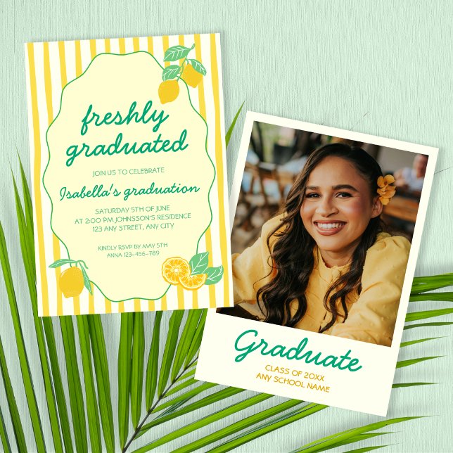 Nyligen Utexaminerad Foto Citron Citrus Examen Inbjudningar (Freshly Graduated Photo Lemon Citrus Graduation Invitation)