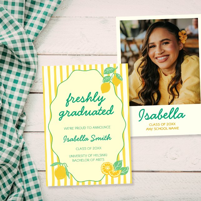 Nyligen Utexaminerad Foto Citron Citrus Examen Meddelande (Freshly Graduated Photo Lemon Citrus Graduation Announcement)