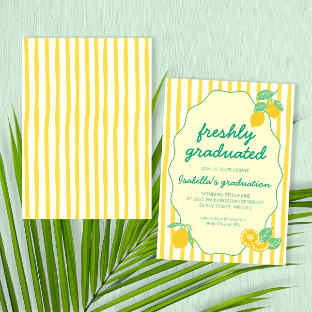 Nyligen Utexaminerad Gul Citron Citrus Examen Inbjudningar (Freshly Graduated Yellow Lemon Citrus Graduation Invitation)