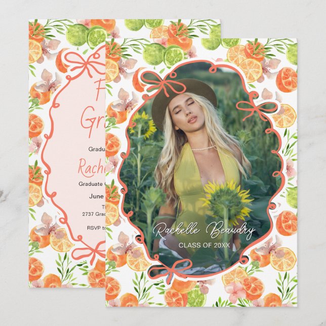 Nyligen Utexaminerad Orange Citrus Blomma Foto Exa Inbjudningar (Fram/baksida)