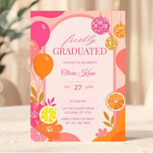 Nyligen Utexaminerad Rosa Orange Solnedgångs Exame Inbjudningar